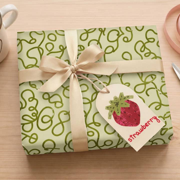 Papier Cadeau Recto-Verso Chemin de Cœur — Rose + Vert pour la vente par Slow Notes