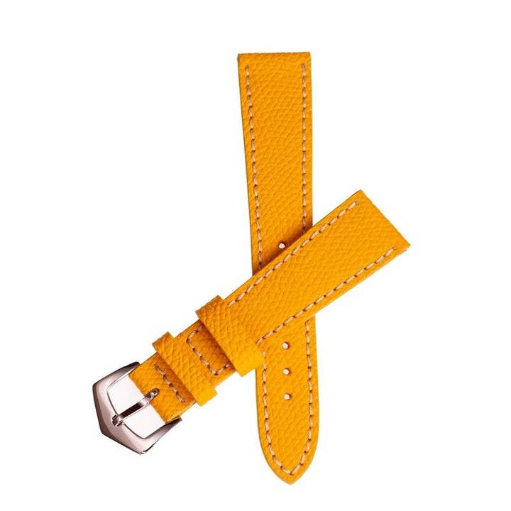 Yellow Hammered Calfskin Ecru Stitches Watch strap for wholesale by MilanoStraps