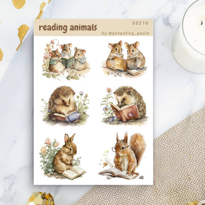 Reading Animals - Sticker Sheet for wholesale by Penpaling Paula