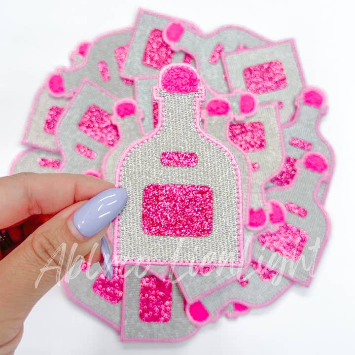 ABLNco - Wholesale Patch - tequila bottle neon pink glitter embroidery patch iron on