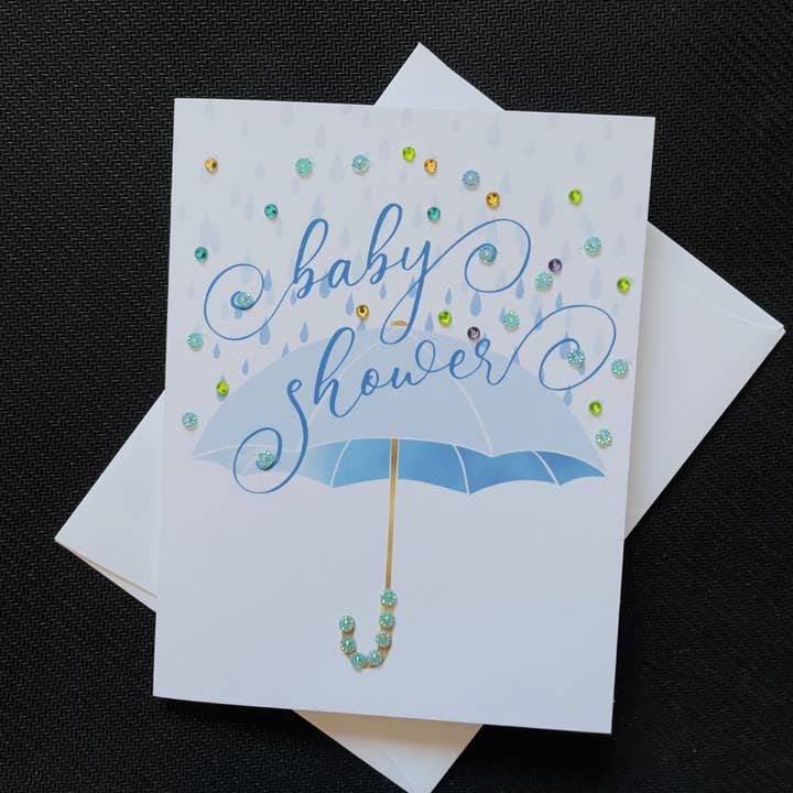 Cartão de saudação Guarda-Chuva de Bebê Azul por atacado de Russell Jeffery Design by Off By Heart Design