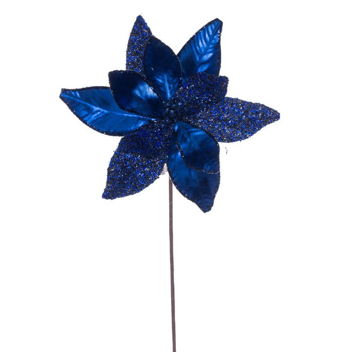 Tige de poinsettia Vickerman de 21,5 pouces bleu nuit, 6 par sac. pour la vente par Vickerman