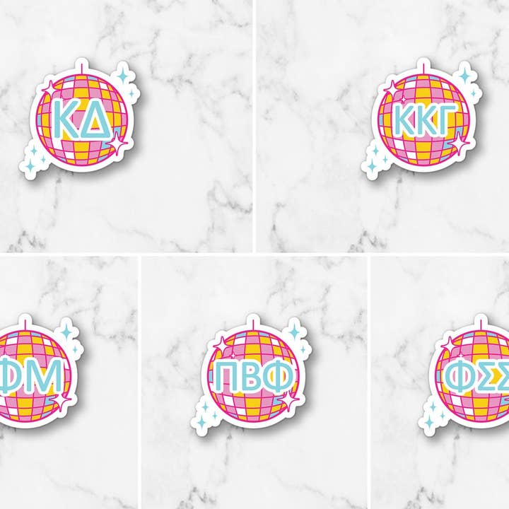 Cara Mak Design - Wholesale Sticker - Disco Ball Greek Letters Custom Sorority Vinyl Sticker