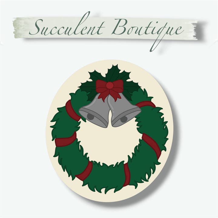 Holiday Wreath With Bells Sticker for wholesale by Succulent Boutique