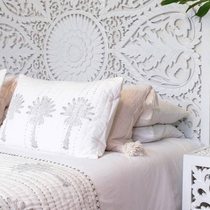 Manusa Hand Carved Wall mounted Headboard Balinese Mandala Design for wholesale by Crafted Fashions