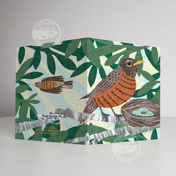 American Robins A2 Size Notecards, Blank Greeting Cards for wholesale by Studio Sardine