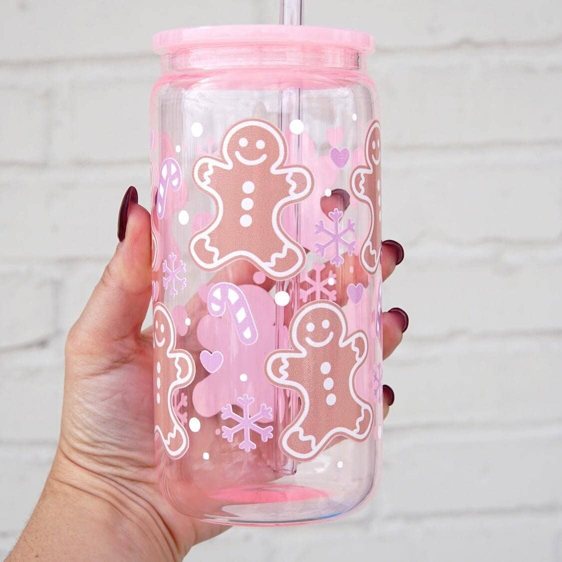Sip-Sip Hooray! - Venta al por mayor Vaso/copa - Vaso rosa de pan de jengibre con tapa y pajilla4