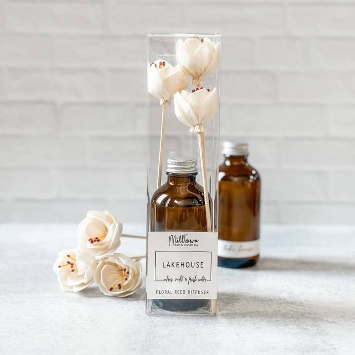 Lakehouse Floral Reed Diffuser | Long-Lasting Scent | Clean & Flameless Fragrance for wholesale by MillTown Bath & Candle Company