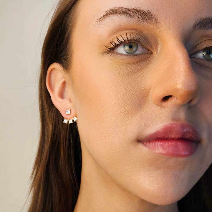 HolyBang Jewels - Wholesale Ear Jackets/Climbers - PRINCESS CUT CRYSTAL EAR JACKETS - E-J10364