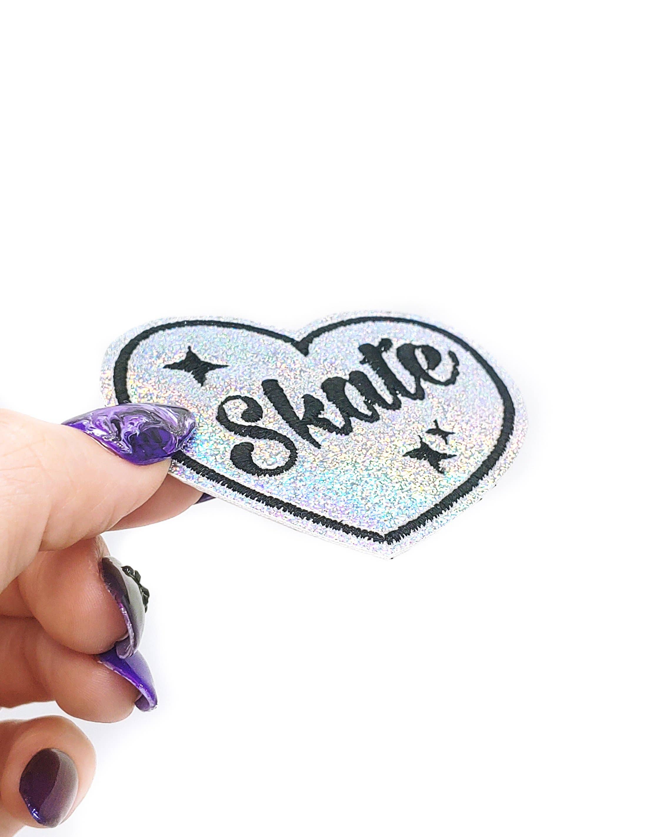 Project Pinup - Wholesale Patch - Skate Heart Holographic Glitter Vinyl Iron On Patch1