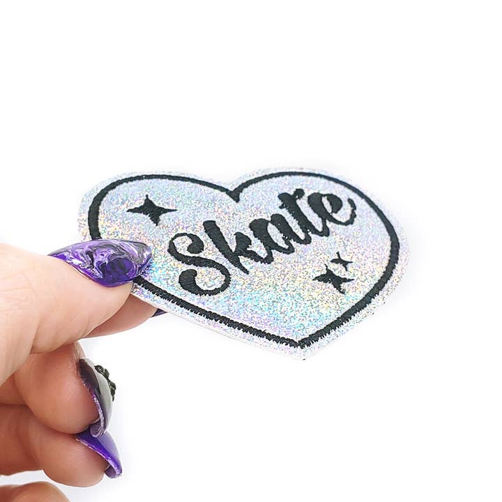 Project Pinup - Wholesale Patch - Skate Heart Holographic Glitter Vinyl Iron On Patch1