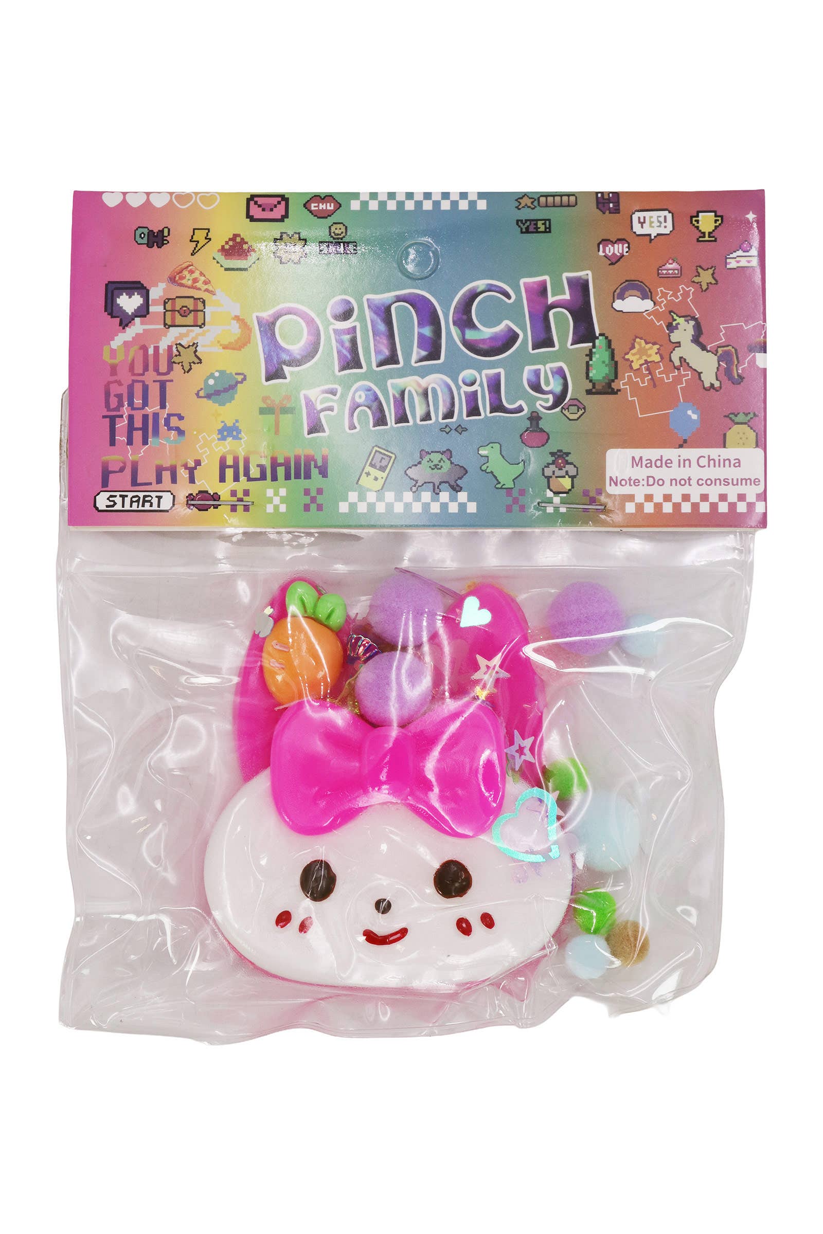 ASSORTED Ribbon Bunny Glitter Sticky Mochi Squishy Bag for wholesale on Faire7