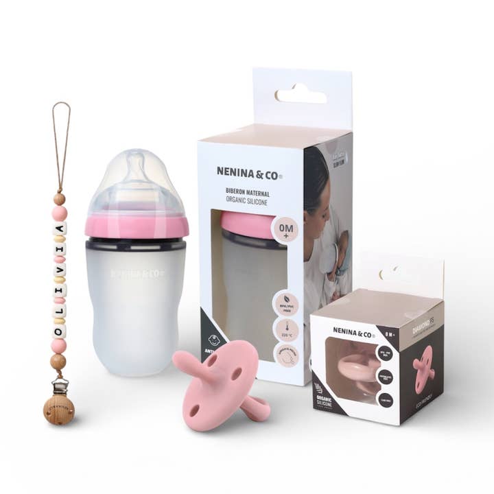 Packx4 1 Bottle + 1 DIAMOND FS Pacifier + 1 Personalized Pacifier Holder + 1 Teether Nenina & Co for wholesale by Nenina & Co