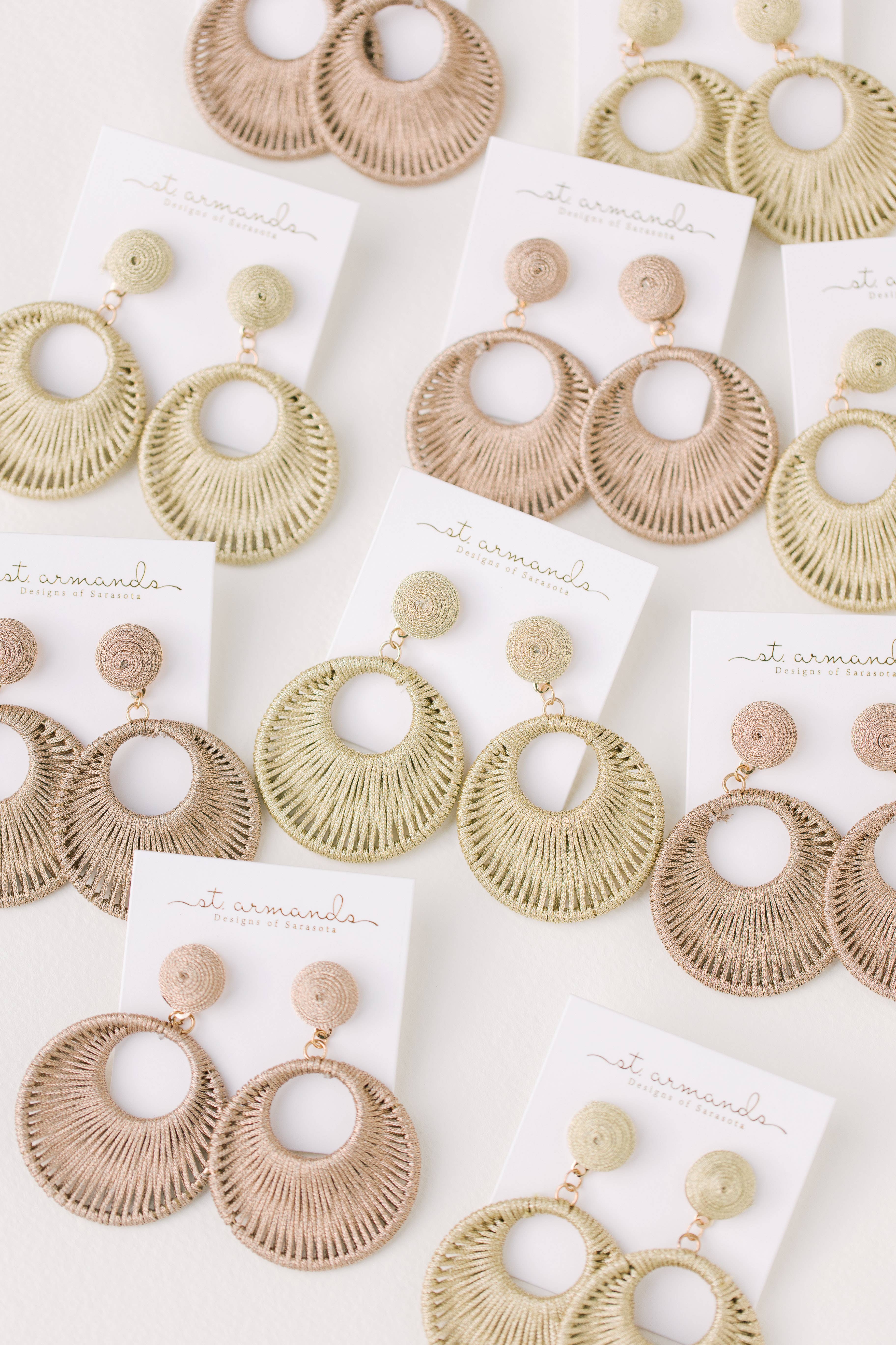 St Armands Designs of Sarasota - Wholesale Dangle Earrings - Gold Metallic Wrapped Bali Statement Drop Earrings1