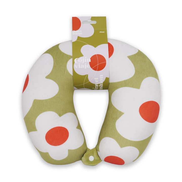 Helio Ferretti Co - Wholesale Travel Pillow - OLIVE GREEN MACRO FLOWER TRAVEL CUSHION HF0