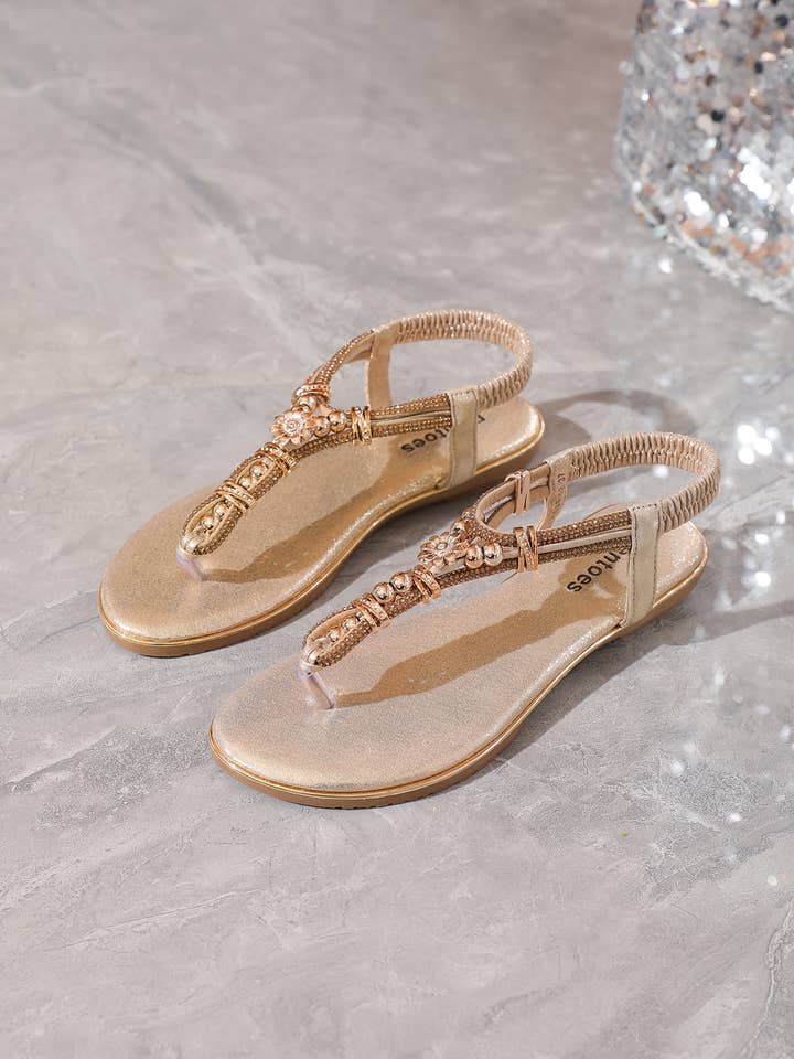 Rentoes - Vendita all'ingrosso Sandali - Donna - Sandali gioiello flat con infradito e cinturino per donna JS698-5211