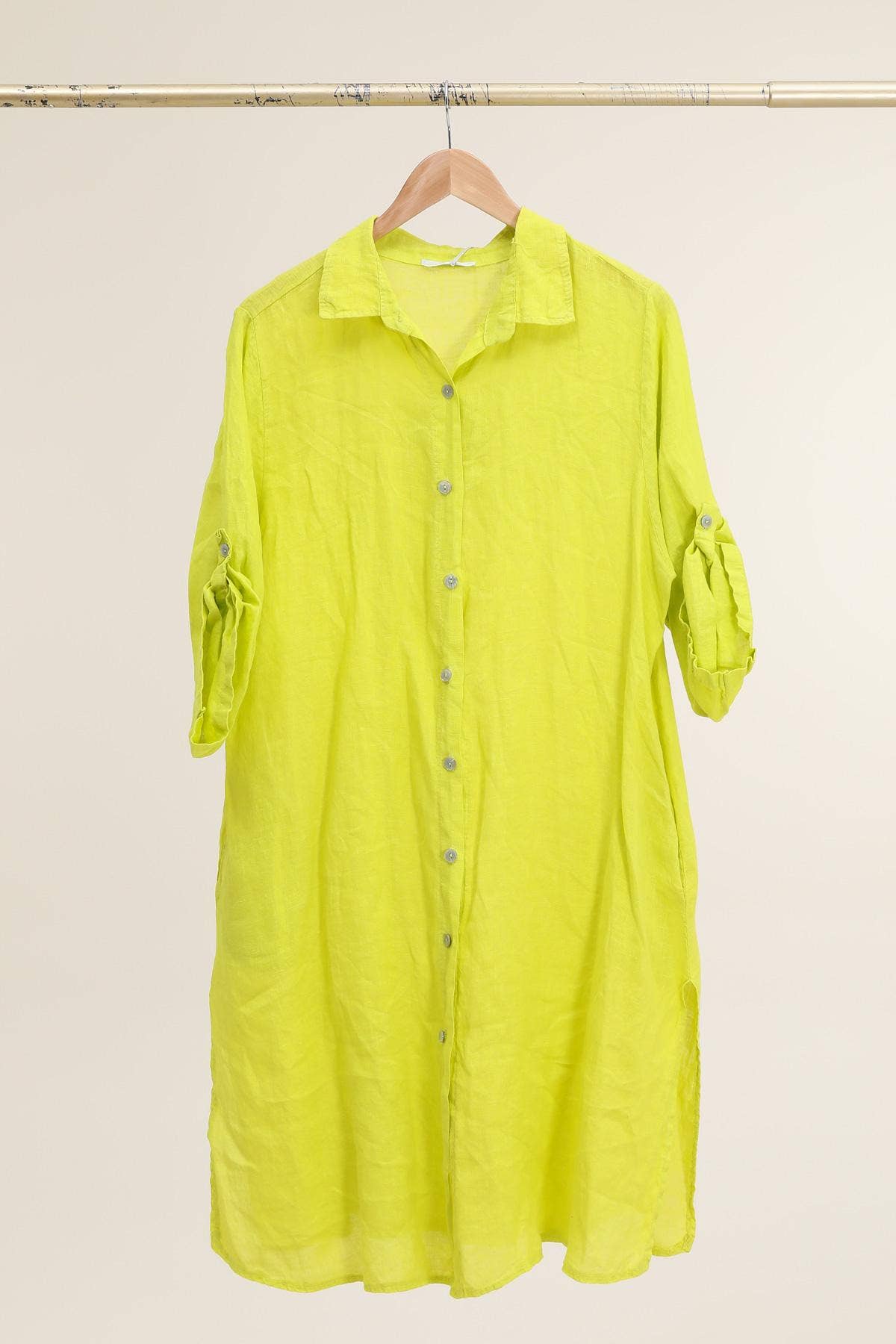 la maison des fibres naturelles - Venta al por mayor Vestido - Mujer - Vestido camisa de lino 100 % con botones, largo medio19