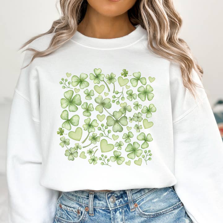 St. Patrick day women's green clover's graphic sweatshirt for wholesale by ATTA TOOD Wholesale