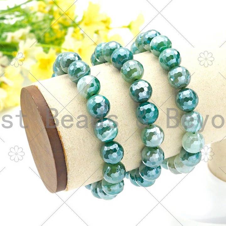 Mystic Green Banded Agate Stretchy Bracelet, sku#u1093 for wholesale by BestBeads&Beyond
