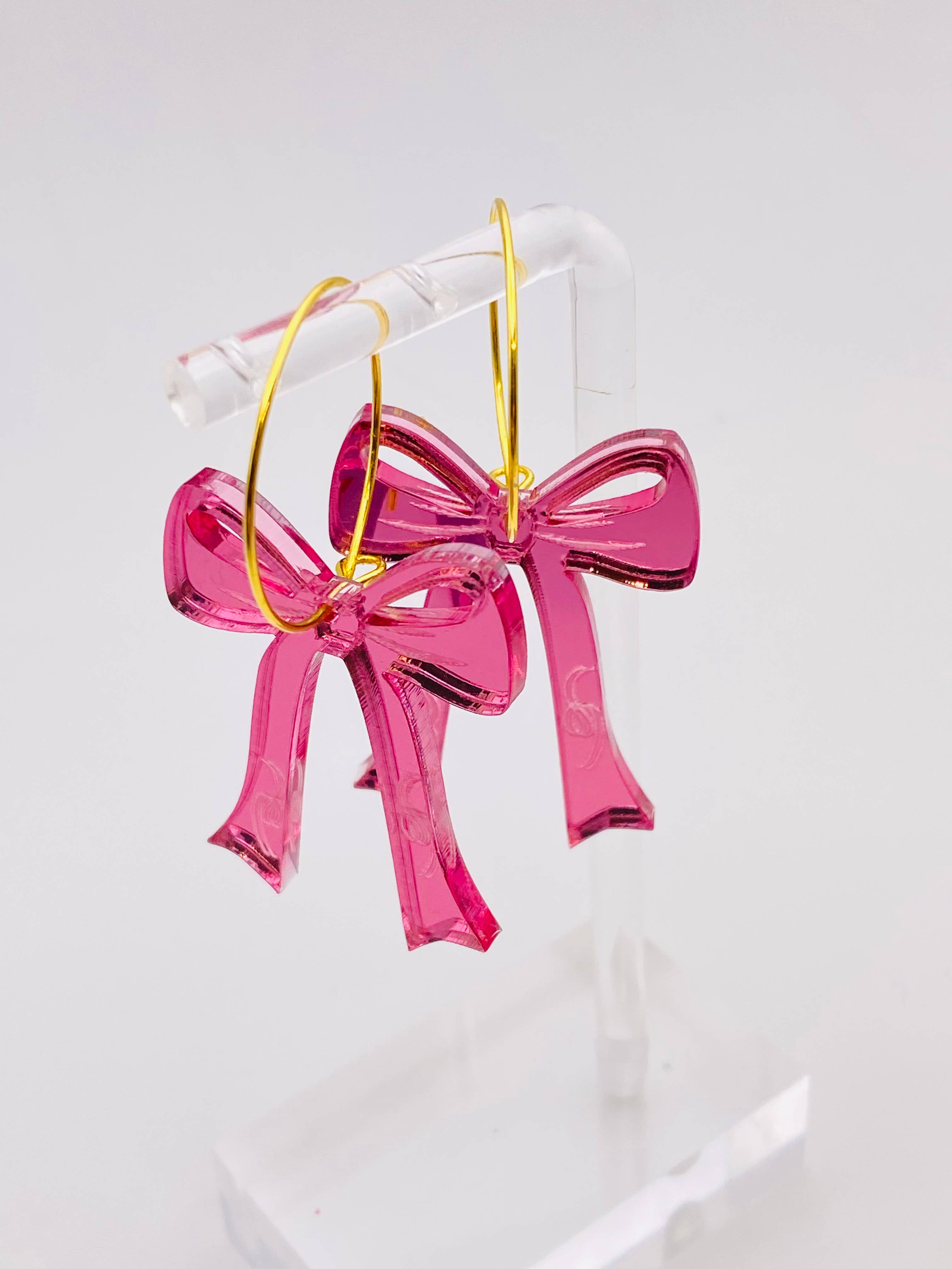 Sandy Lou Designs - Wholesale Dangle Earrings - BOWS ON A HOOP EARRINGS PINK2