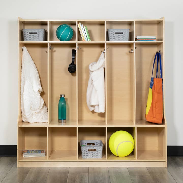 Wooden 5 Section School Coat Locker with Bench for wholesale by Flash Furniture