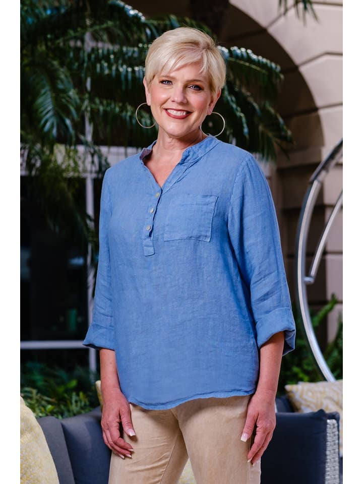 TINA Stephens Italy/Tees By Tina – Túnica - Mulher por atacado – Destino Linho Henley Top (BQ158)33