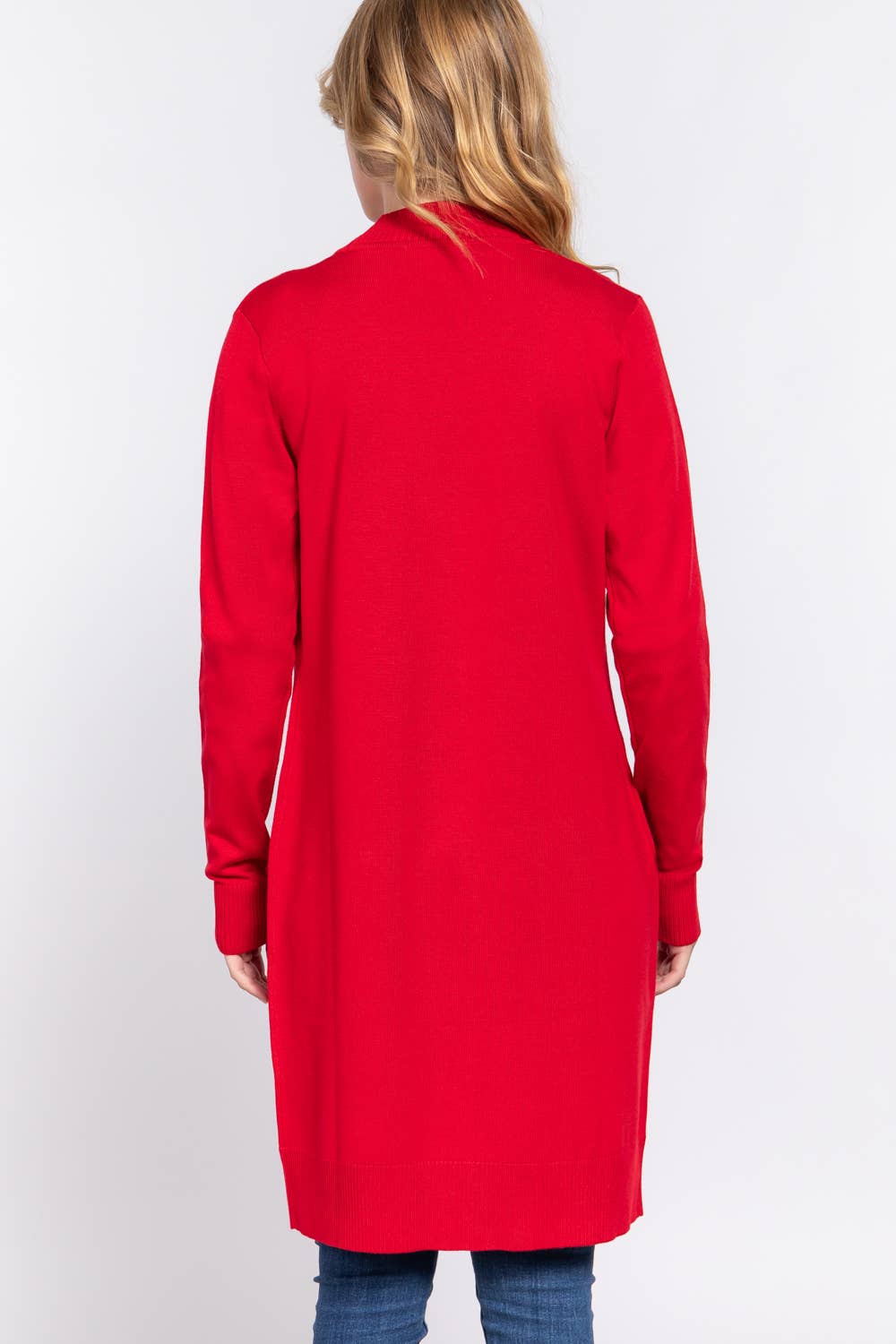 Active Basic | Active USA - Vendita all'ingrosso Cardigan - Donna - Cardigan tunica aperto a costine con maniche lunghe e banda11