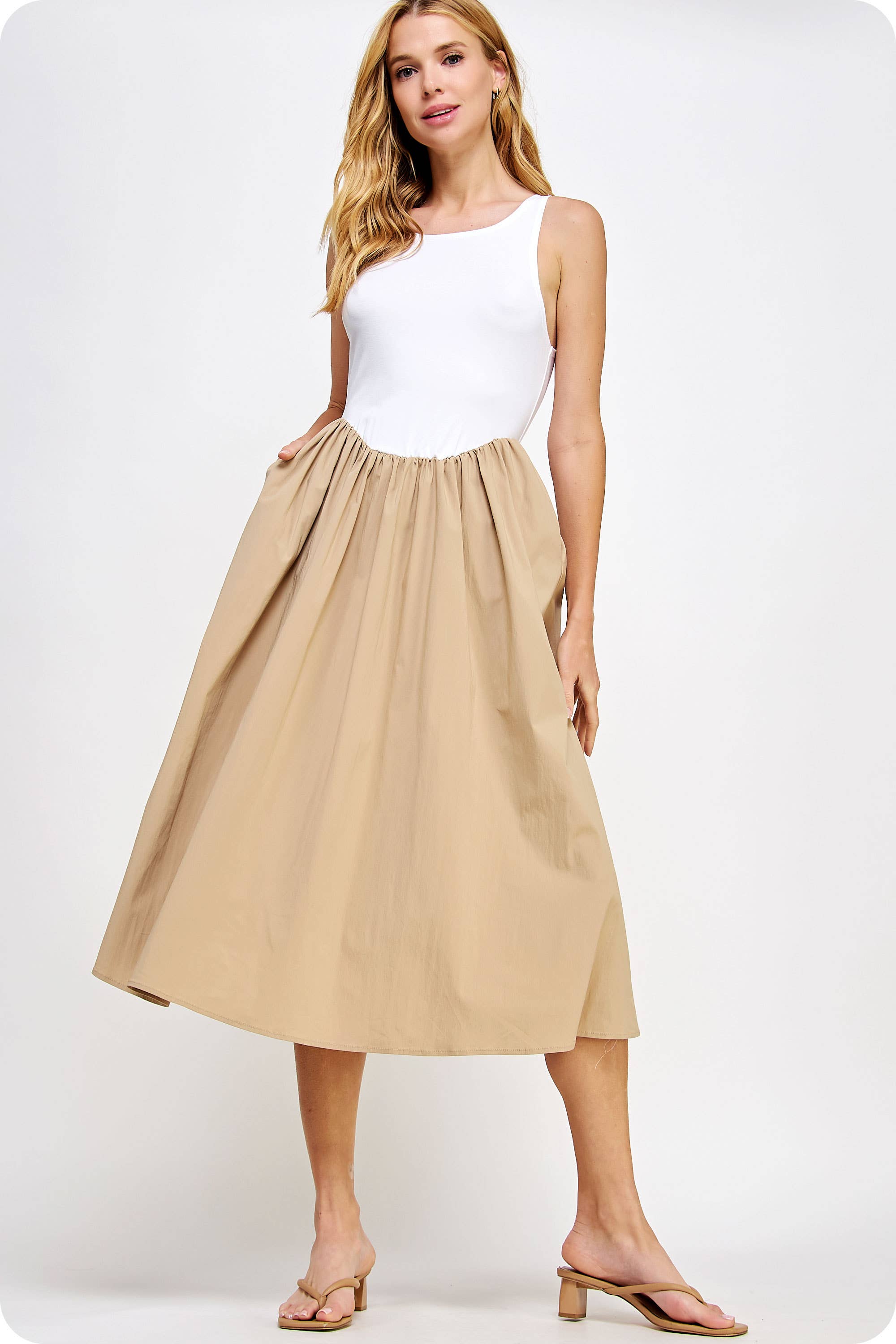 Strut & Bolt - Wholesale Dress - Women's - Knit Contrast Poplin Long Dress5