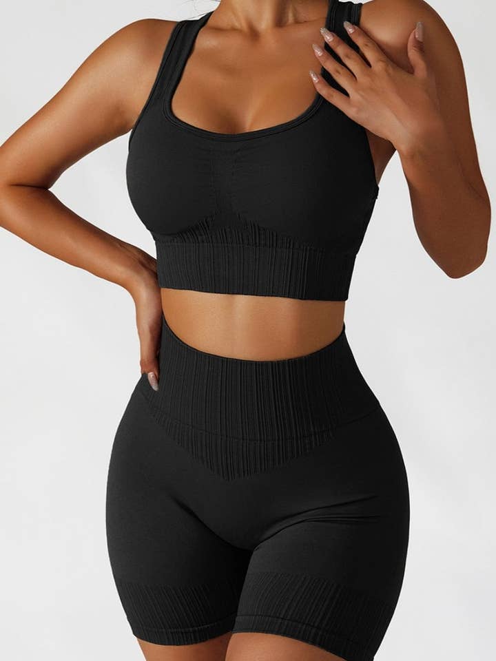 Active by Anna-Kaci – wholesale Activewear set – Women′s – Racerback Sports Bra & Sculpting High Waist Shorts Set24