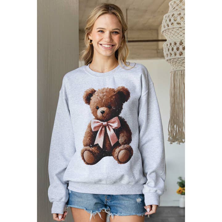 BLUME & CO. – wholesale Sweatshirt med tryck - Dam – COQUETTE BRUN TEDDYBJÖRN Grafisk Sweatshirt1