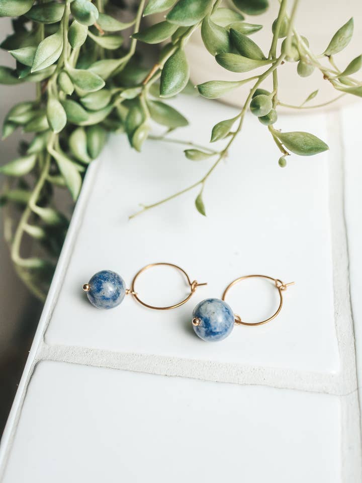Sodalite Gold Hoop Earrings for wholesale by Bali Soul