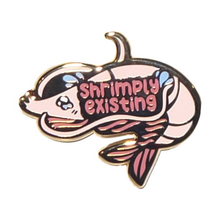 Shrimply Existing - Punder The Sea Enamel Pin for wholesale by Bathbunny Art
