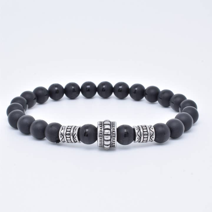 Kapyco - Vendita all'ingrosso Bracciale con perline - Bracciale da uomo elastico in acciaio inox con pietre naturali - BR1102065