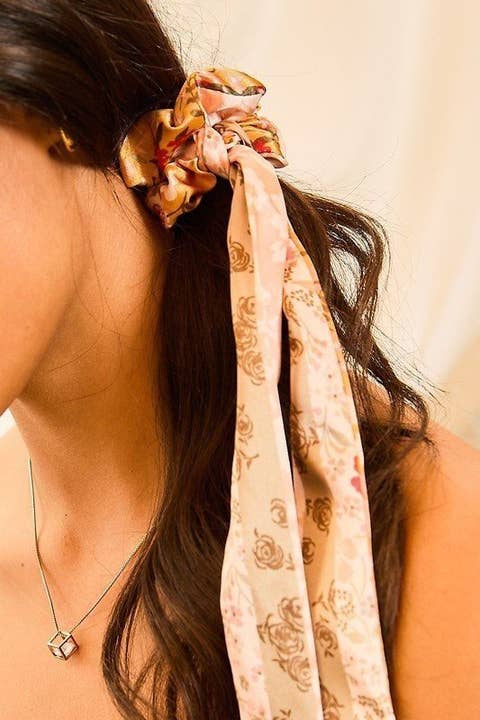 OLIVE MULTI Floral Print Satin Hair Tie for wholesale on Faire1