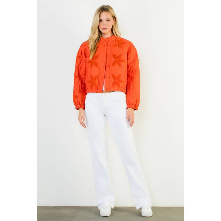 ORANGE Velvet Flower Detail Quilted Jacket for wholesale on Faire2
