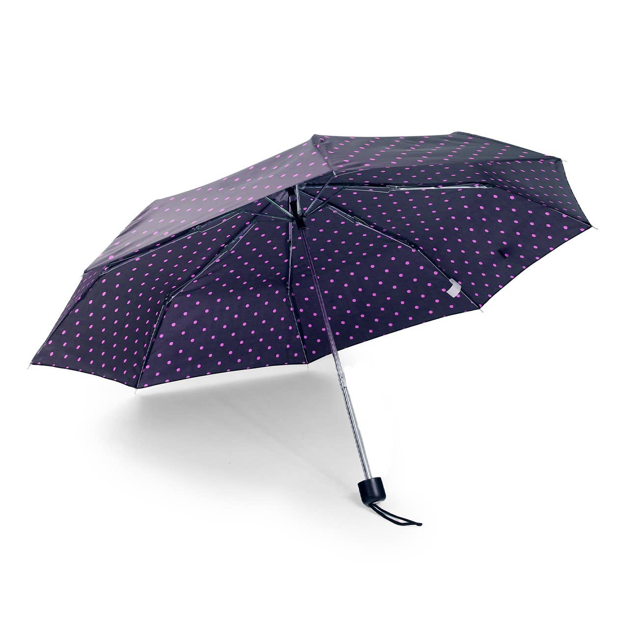 Cuatrogotas – Engroshandel Paraply - Dame – Grundlæggende manuelt sammenklappeligt paraply i sort med prikker2