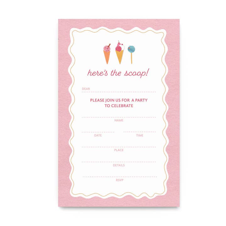 Pink and Orange Ice Cream Party Invitation Notepad for wholesale by LOU & LUCY PAPER GOODS