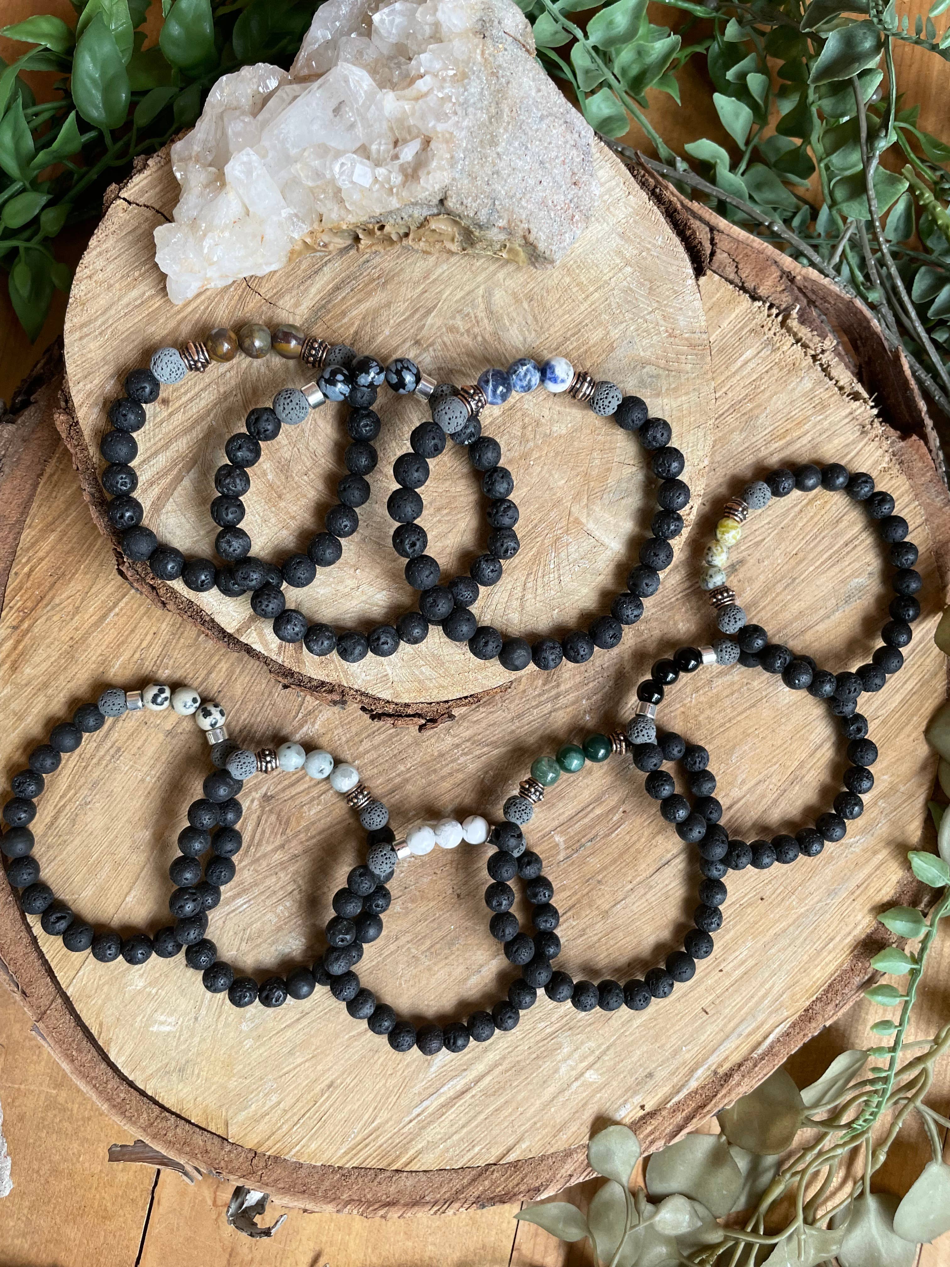 Tangled Up In Hue - Wholesale Aromatherapy Bracelet - Lava & Genuine Stone Diffuser Stretch Bracelets | Assorted2