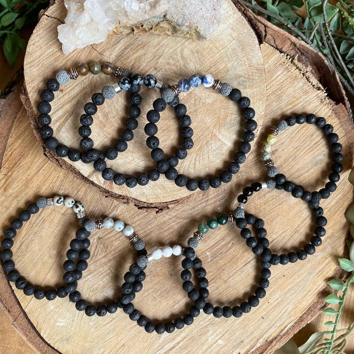 Tangled Up In Hue - Wholesale Aromatherapy Bracelet - Lava & Genuine Stone Diffuser Stretch Bracelets | Assorted2