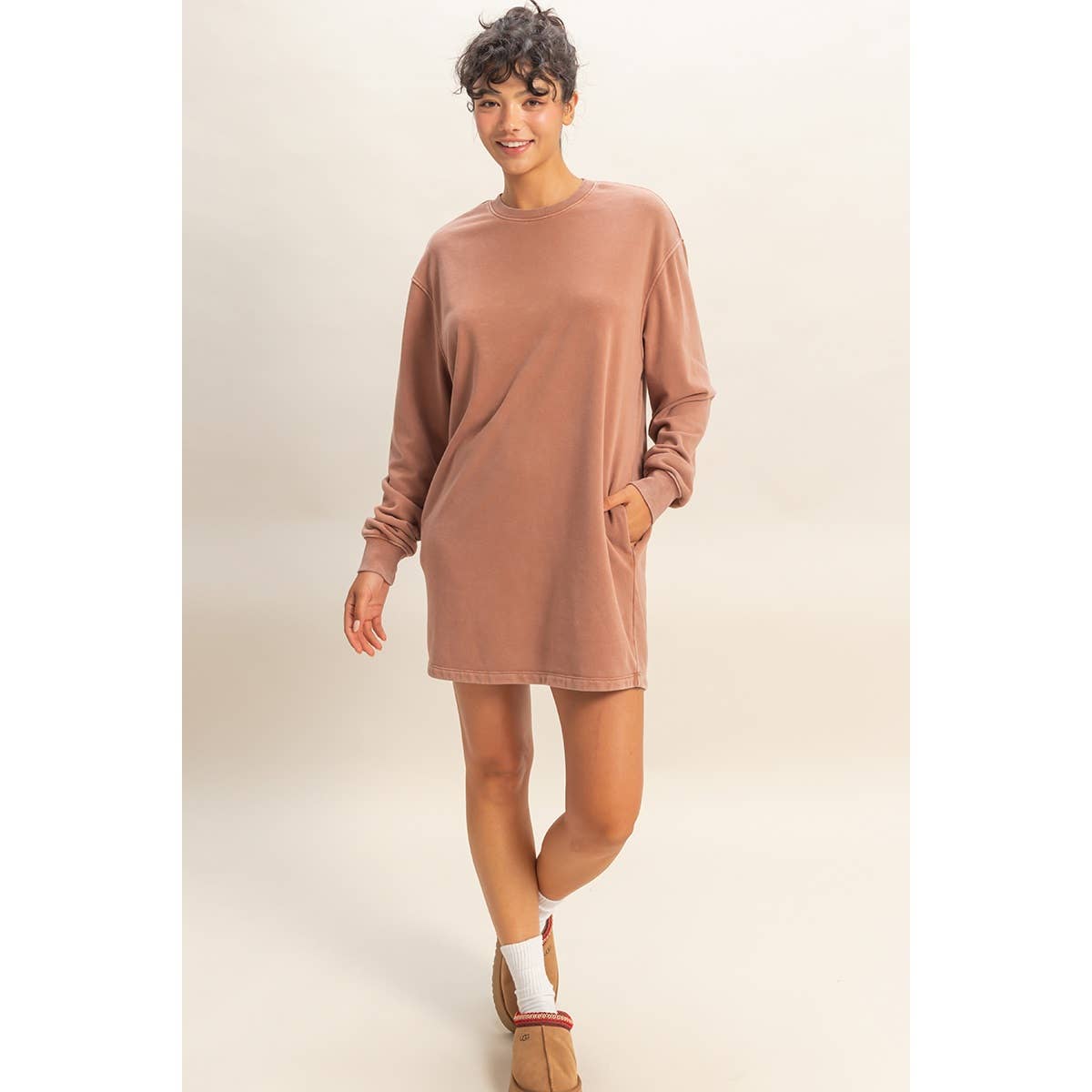 Double Zero - Venta al por mayor Vestido - Mujer - Vestido sudadera mini de gran tamaño lavado mineral3