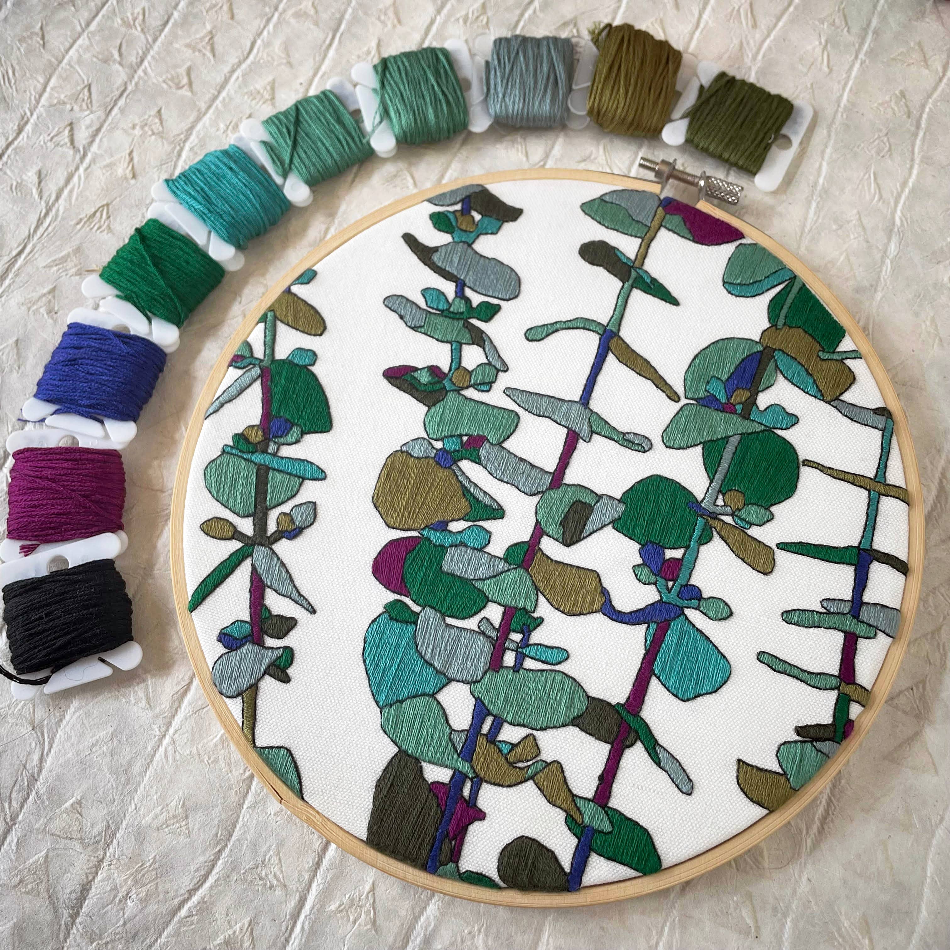 Kate Wyatt Fine Art – wholesale DIY craft kit – DIY Embroidery Kit - Eucalyptus (8")2