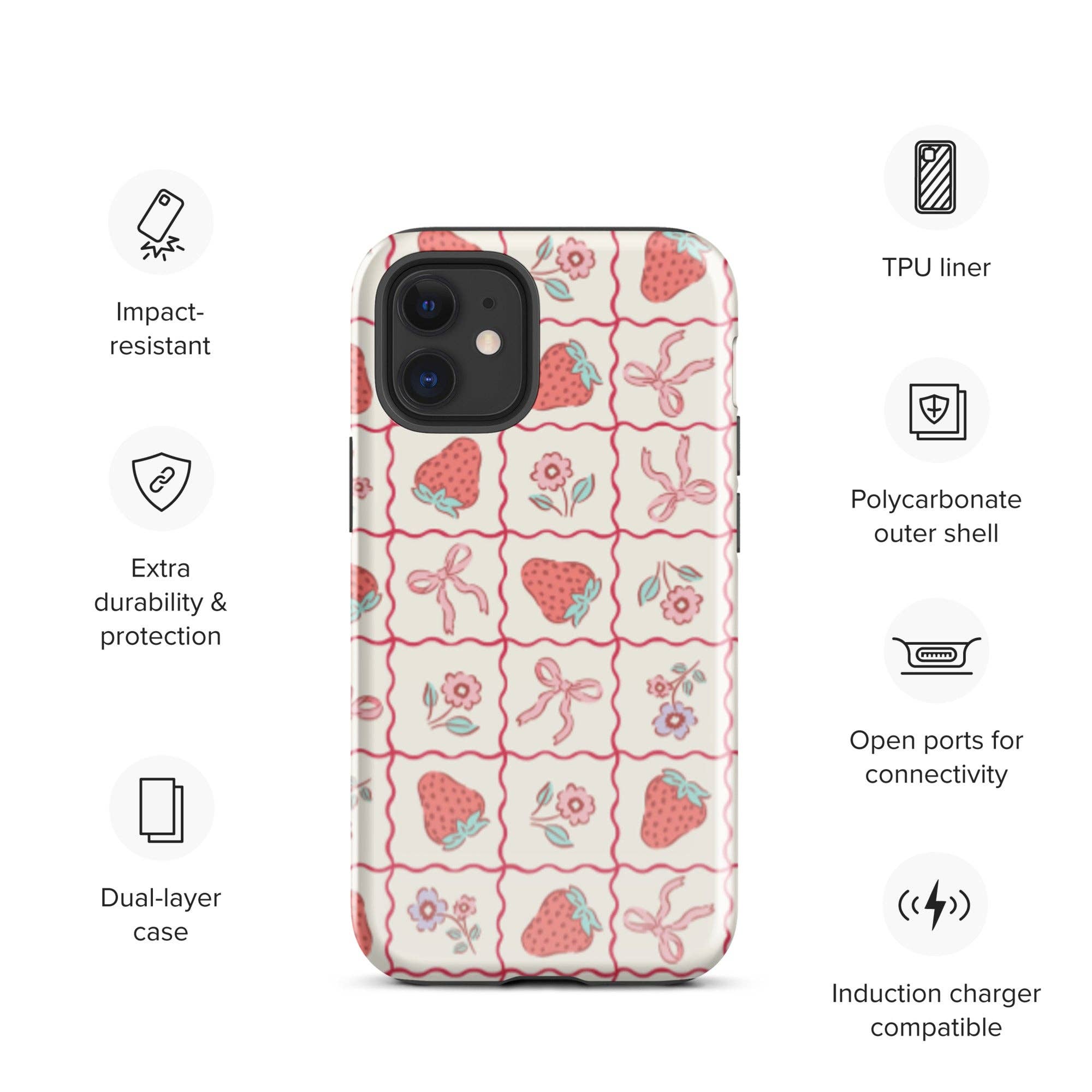 CrescentCatCo - Wholesale Phone Case - Women's - Coquette Girly Strawberry and Bow iPhone Case6