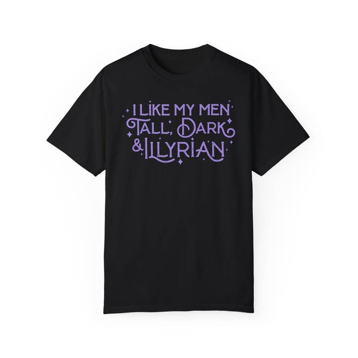 I like my men tall dark and illyrian ACOTAR shirt | Book Boyfriend TShirt | Bookish Merch | Rhysand Cassian Azriel Bay Boys | SJM Fan Gift for wholesale by CrescentCatCo