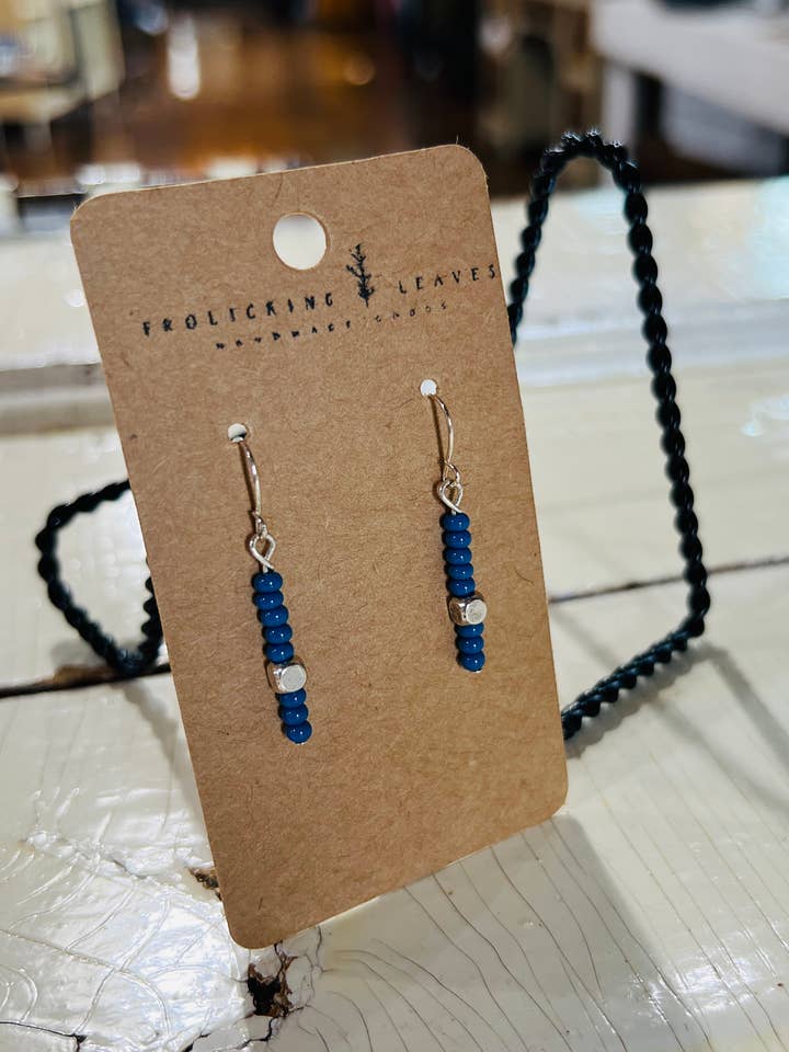 Beaded Earrings in Blue & Silver for wholesale by Frolicking Leaves