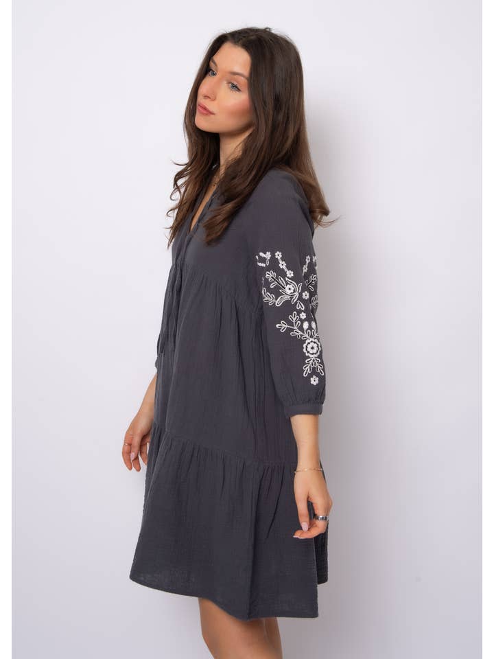 RD Style - Wholesale Dress - Women's - RUA V NECK DRESS WITH EMBROIDERY - 56WD219S