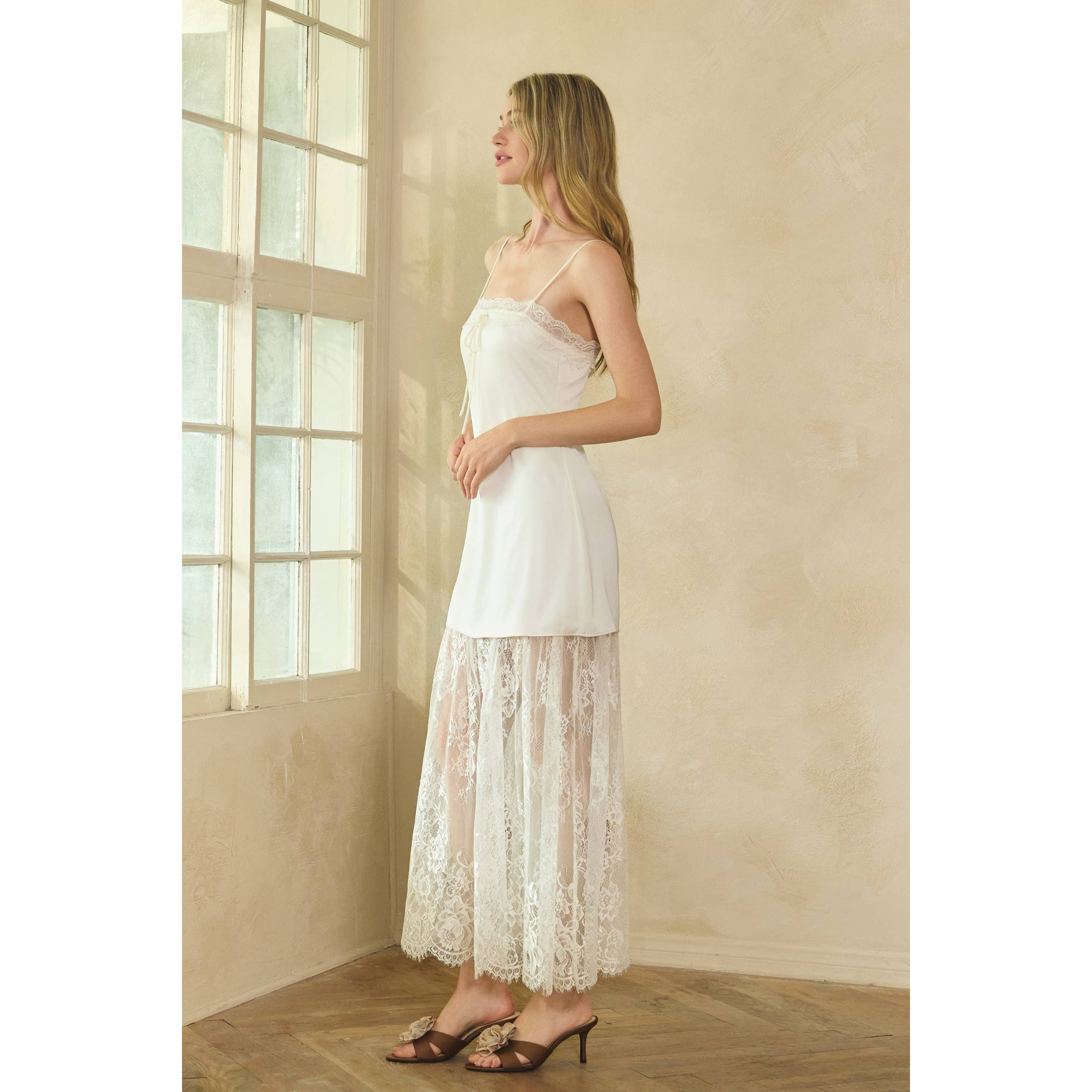 Honey Mango - Wholesale Dress - Women's - Lace Trim Satin Maxi Slip Dress6