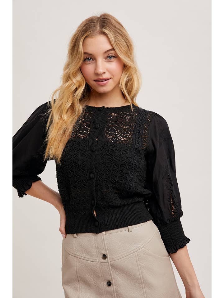 Staci Bubble Sleeve Strappy Front Top Staci Bubble Sleeve Strappy Front Top