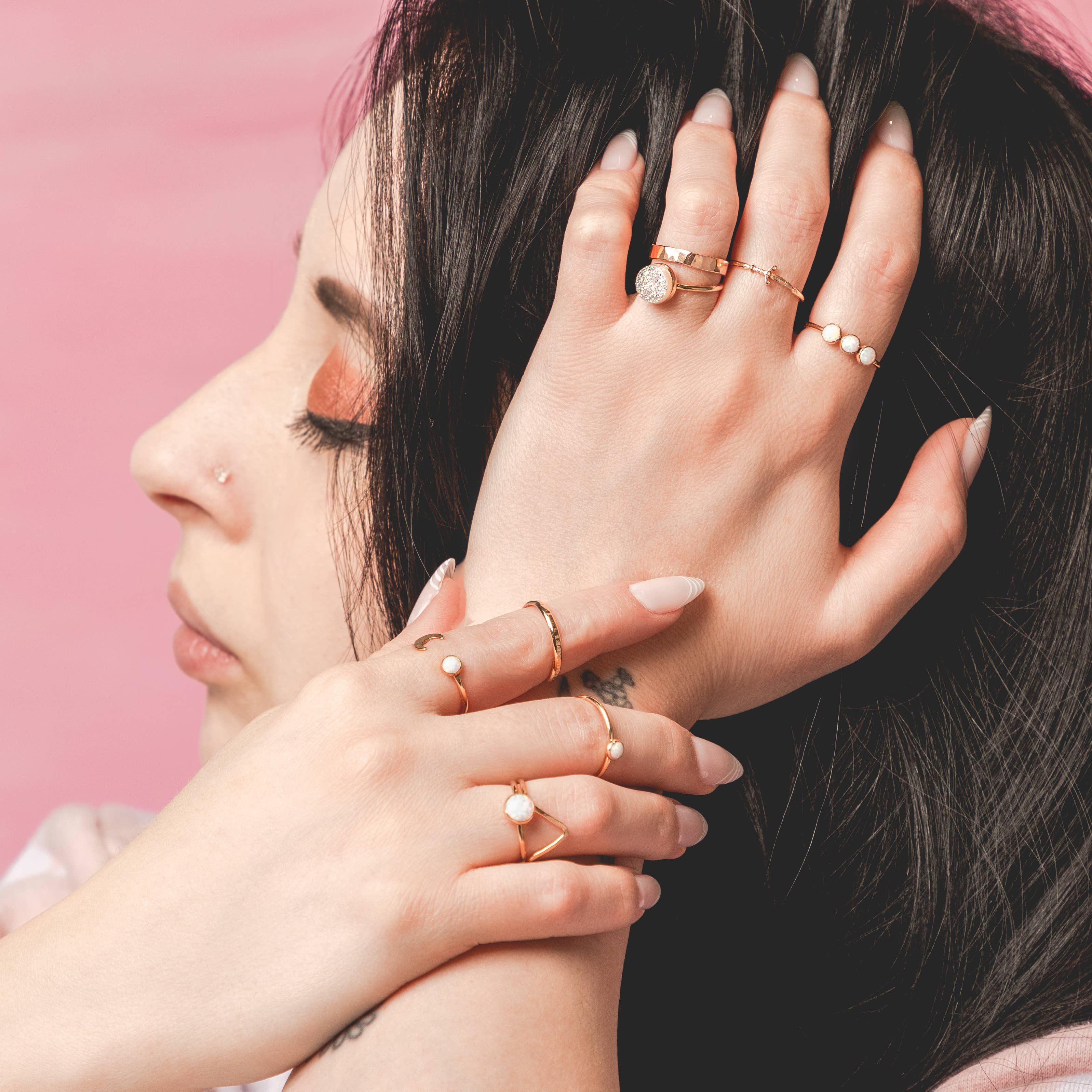 Mineral and Matter - Vendita all'ingrosso Anelli con pietra singola/solitario - Anello Luna Opal Fasi Lunari Fasi Lunari Anello a luna crescente1