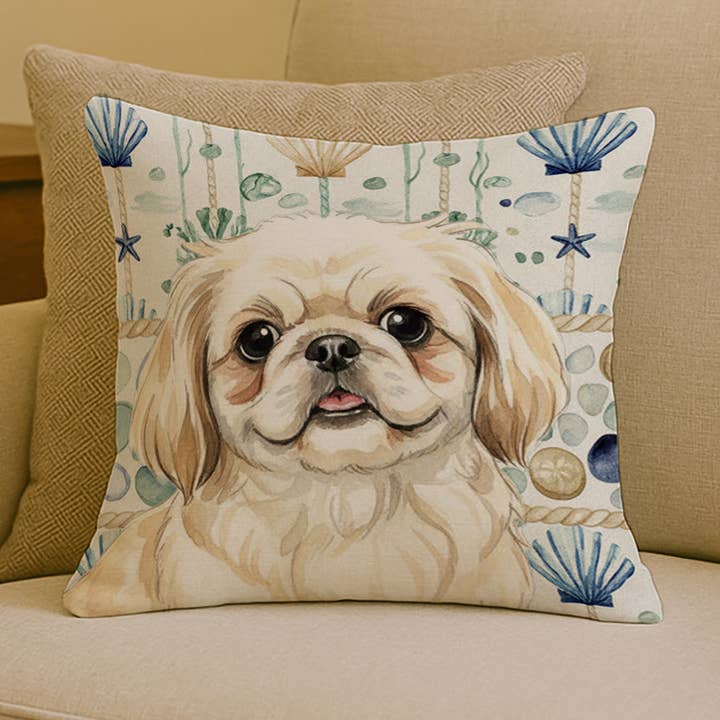 Crème Pékinois Verre de Mer Côtier Coussin 18x18 WDK7149 pour la vente par Caroline's Treasures