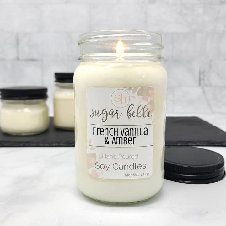 Sugar Belle - Wholesale Jar/Filled Candle - French Vanilla & Amber Mason Jar Soy Candle